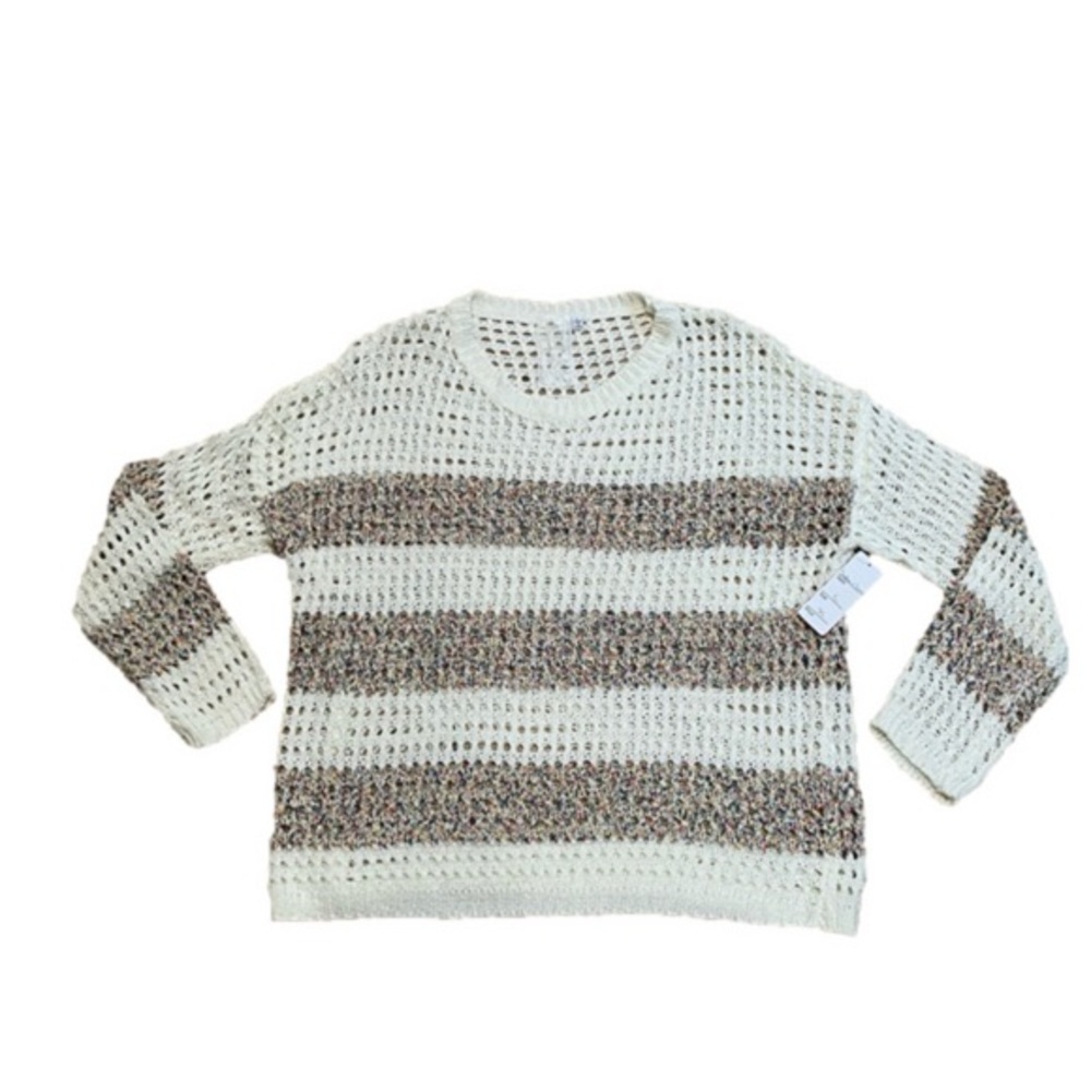 Sadie & Sage Cream and Rainbow Loose Knit Sweater Size Large NWT